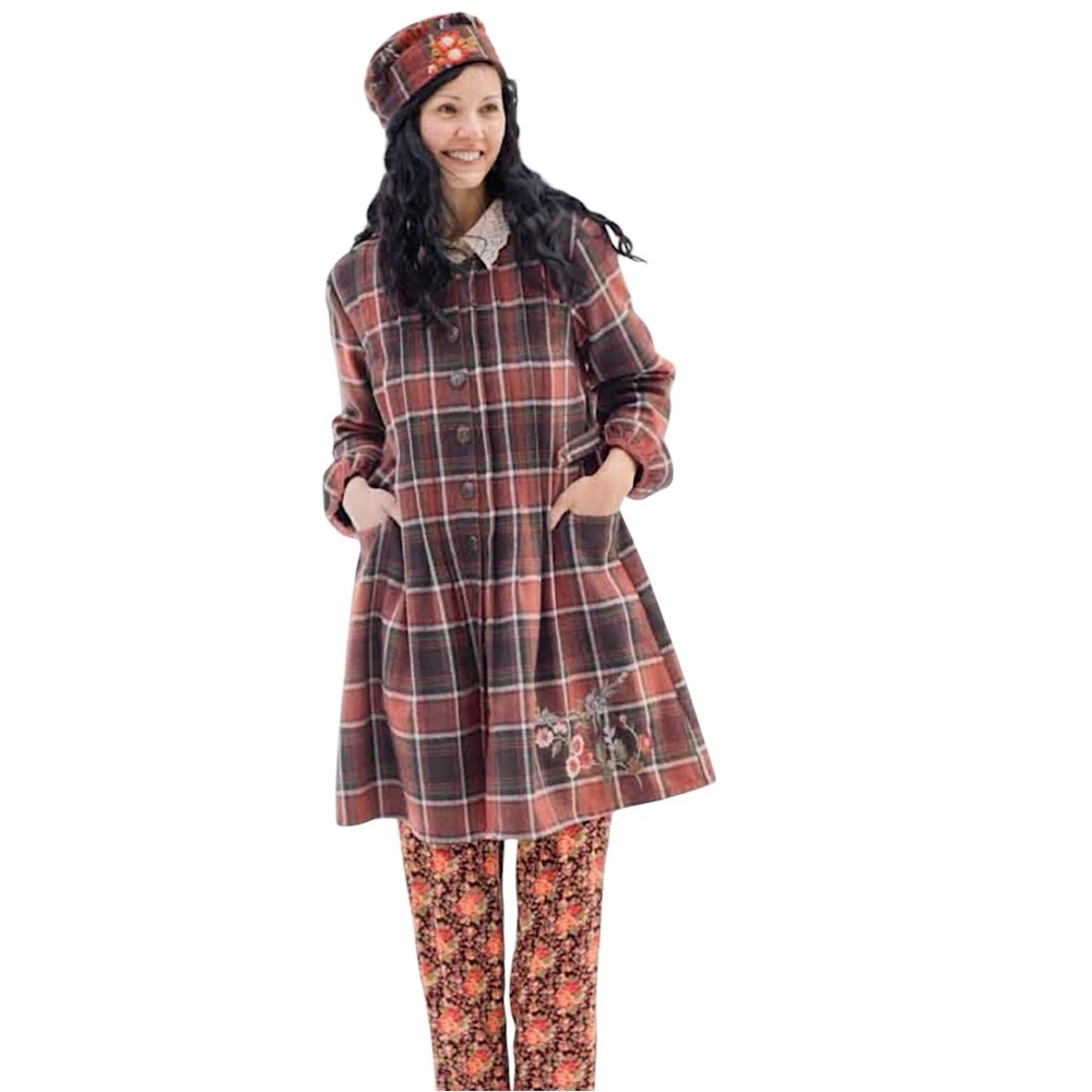 APRIL CORNELL Blessings Harvest Plaid Wool Blend Coat Dress